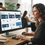 Interface de um painel WordPress exibindo a seleção de temas, destacando opções gratuitas e pagas, com ícones representando a